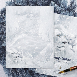 En-tête De Lettre Lion blanc & Cub sur glace - Papier de papeterie d