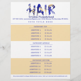En-tête De Lettre Liste de prix du salon de coiffure personnalisée
