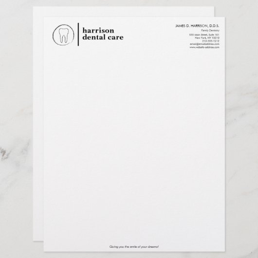 En-tête De Lettre Logo Dentiste noir/blanc (Devant / Derrière)