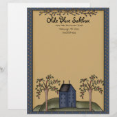 En-tête De Lettre Maison de Saltbox Bleue avec étoiles primitives et (Devant / Derrière)