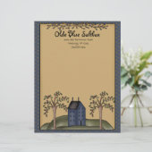 En-tête De Lettre Maison de Saltbox Bleue avec étoiles primitives et (Debout devant)