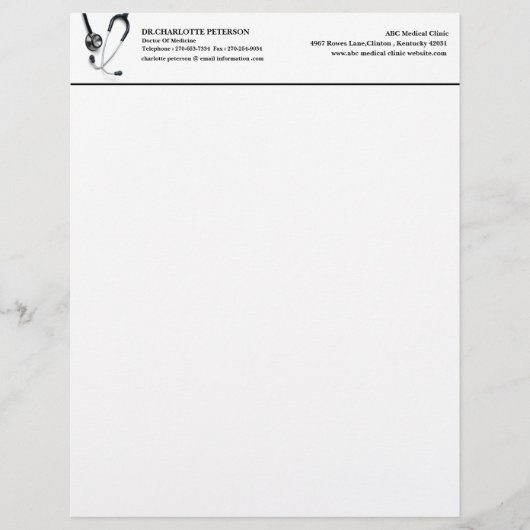 En-tête De Lettre Médecin moderne & Stethoscope Hôpital (Devant)