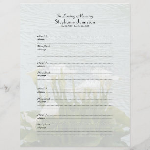 En-tête De Lettre Memorial Book Filler Sign-in Page Calla Lilies