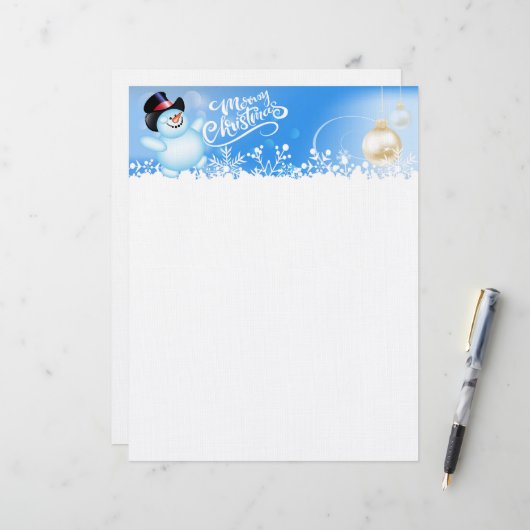 En-tête De Lettre Merry Christmas Snowman (Devant/Arrière en situation)