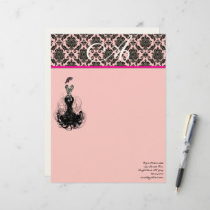 En-tête De Lettre Mode Diva rose framboise Monogramme Damas