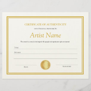 En-tête De Lettre Modèle de certificat d'authenticité en papier or