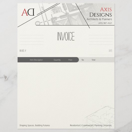En-tête De Lettre Modèle de facture d'architecte avec conception de (Devant)