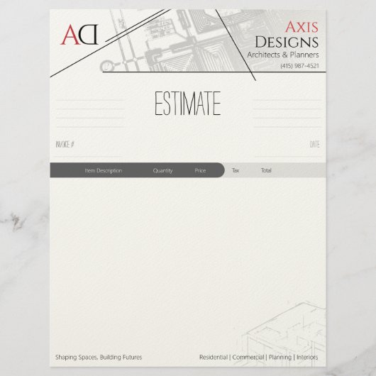 En-tête De Lettre Modèle d'estimation d'architecte avec conception d (Devant)