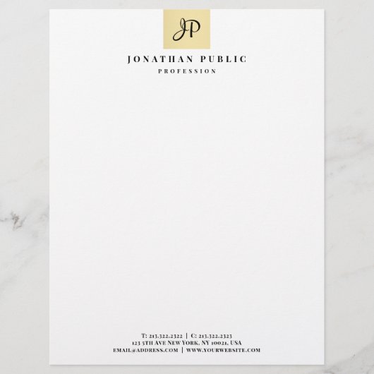 En-tête De Lettre Modèle élégant d'or de Faux de monogramme (Devant)