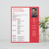 En-tête De Lettre Modèle RESUME moderne photo personnalisable RED (Debout devant)