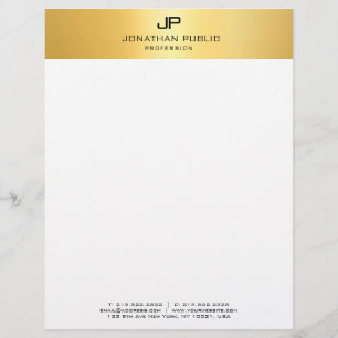 En-tête De Lettre Moderne Monogramme Simple Modèle Or Blanc