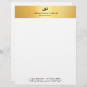 En-tête De Lettre Moderne Monogramme Simple Modèle Or Blanc (Devant / Derrière)