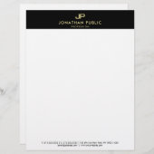 En-tête De Lettre Moderne simple de monogramme noir créatif d'or (Devant / Derrière)