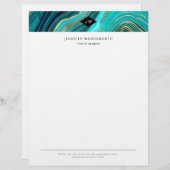 En-tête De Lettre Monogramme Aquarelle Géode Vert Agate Malachite (Devant / Derrière)