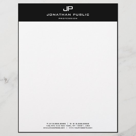 En-tête De Lettre Monogramme blanc noir élégant Modèle moderne (Devant)