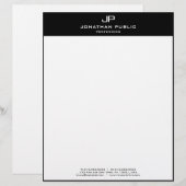 En-tête De Lettre Monogramme blanc noir élégant Modèle moderne (Devant / Derrière)