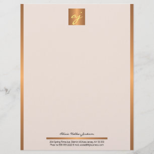 En-tête De Lettre Monogramme de luxe en cuivre rose pâle féminin