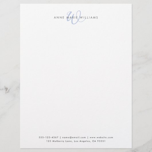 En-tête De Lettre Monogramme de script bleu moderne (Devant)