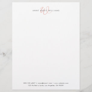 En-tête De Lettre Monogramme de script rose pâle blanc moderne
