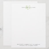 En-tête De Lettre Monogramme de script vert clair moderne (Devant / Derrière)