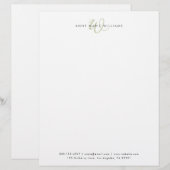 En-tête De Lettre Monogramme de script vert sauge moderne (Devant / Derrière)