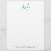 En-tête De Lettre Monogramme élégant moderne blanc sarcelle Script (Devant)