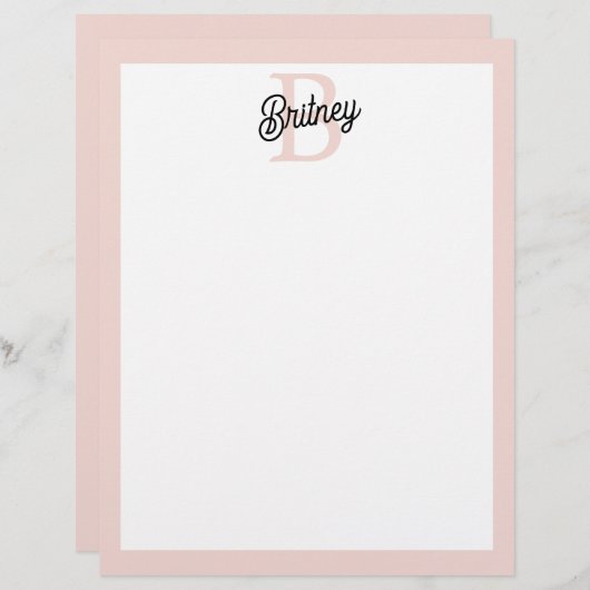 En-tête De Lettre Monogramme et nom personnalisé moderne Pastel Pink (Devant / Derrière)