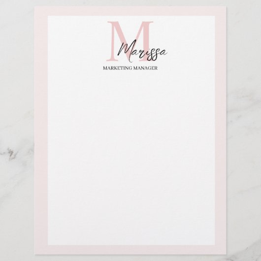 En-tête De Lettre Monogramme minimal initial et nom Pastel rose (Devant)