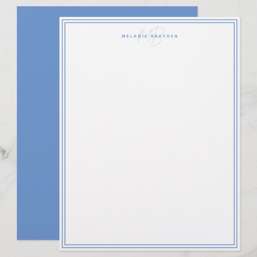 En-tête De Lettre Monogramme minimaliste bleu foncé à deux bordures (Devant / Derrière)