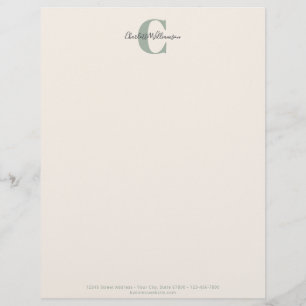 En-tête De Lettre Monogramme Minimaliste Vert Sauge Écriture Élégant