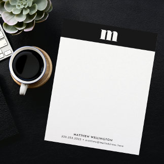 En-tête De Lettre Monogramme moderne minimaliste noir blanc uni