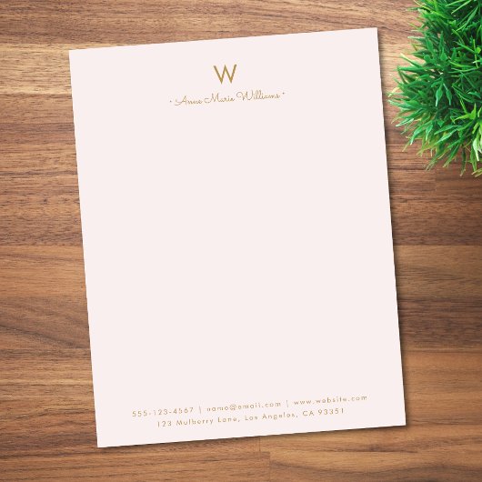 En-tête De Lettre Monogramme Moderne Rose Gold Script