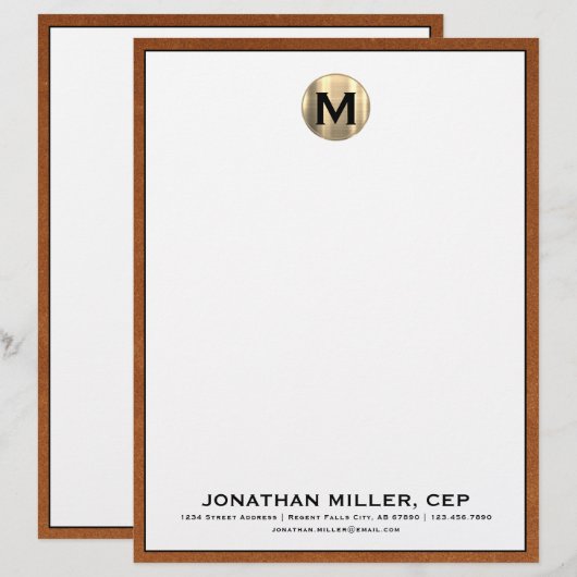 En-tête de lettre Monogramme Or Brossé Personnalis (Devant / Derrière)