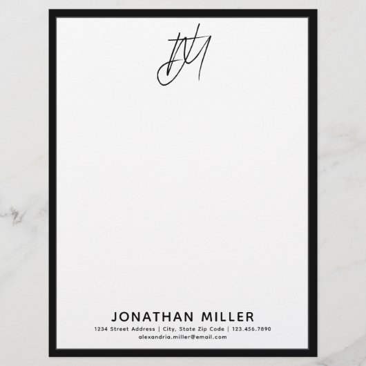 En-tête De Lettre Monogramme personnalisé avec coordonnées (Devant)