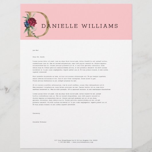 En-tête De Lettre Monographie en or floral (Devant)