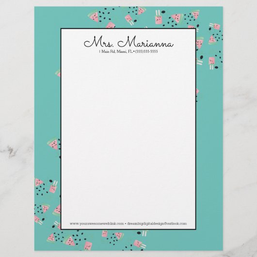 En-tête De Lettre Motif de glace simple Watermelon (Devant)