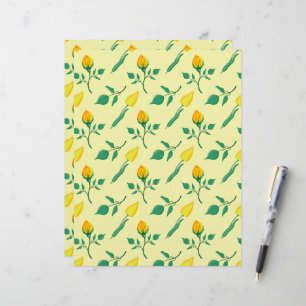En-tête De Lettre Motif floral avec rose jaune et fleurs de tulipe