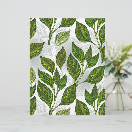 En-tête De Lettre Motif sans couture avec Feuilles de thé vert (Debout devant)