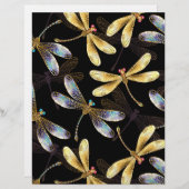 En-tête De Lettre Motif sans couture avec libellules d'or (Devant / Derrière)