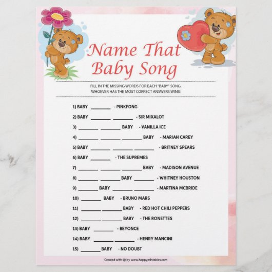 En-tête De Lettre Nom Cette Chanson De Bébé [Nounours] (Devant)