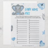 En-tête De Lettre Nom du bébé Race [Baby Elephant [Bleu] (Devant / Derrière)