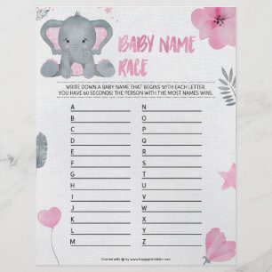 En-tête De Lettre Nom du bébé race [Eléphant du bébé [rose]