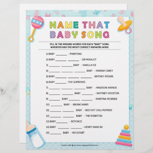 En-tête De Lettre Nom Que Chanson Bébé [Bébé Basique Bleu] (Devant / Derrière)