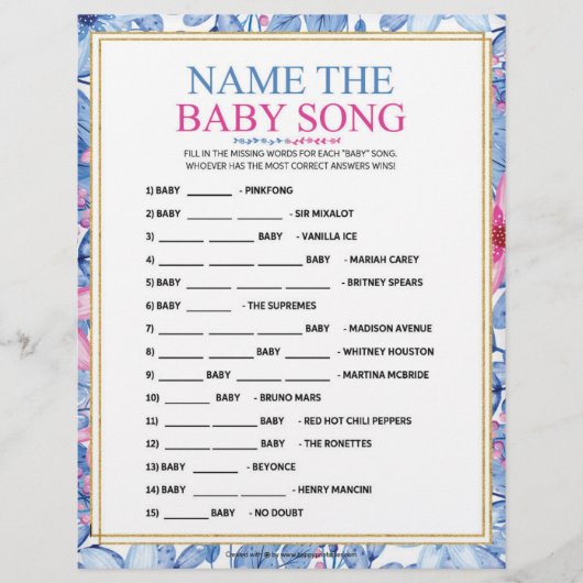 En-tête De Lettre Nom Que Chanson De Bébé [Aquarelles Florales] (Devant)