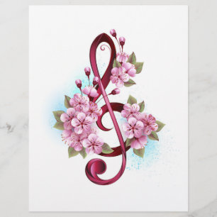En-tête De Lettre Notes de clef musicale en treble avec des fleurs S