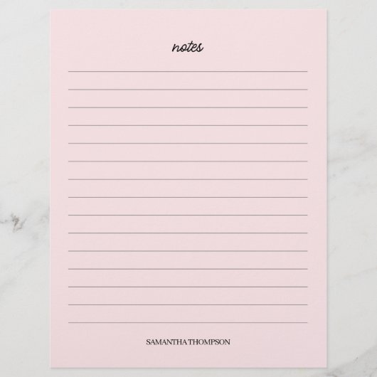 En-tête De Lettre Notes de nom personnalisé rose Feuilles de papier (Devant)
