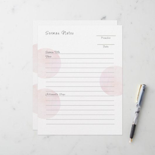 En-tête De Lettre Notes de sermon rose moderne (Devant/Arrière en situation)