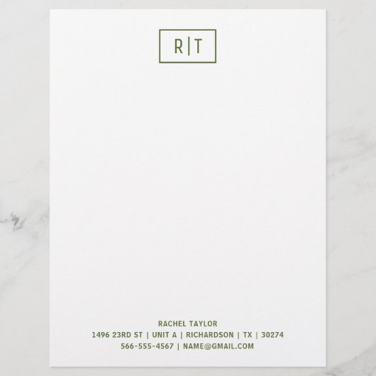 En-tête De Lettre Olive foncé Vert Monogramme moderne Simple (Devant)