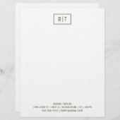 En-tête De Lettre Olive foncé Vert Monogramme moderne Simple (Devant / Derrière)