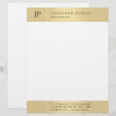 En-tête De Lettre Or Blanc Élégant Monogramme Modèle moderne (Devant / Derrière)